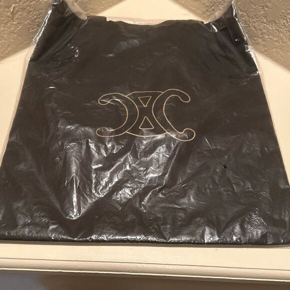 Celine Black Canvas Tote Bag Gold Logo Reusable Shopper NEW - Picture 7 of 8